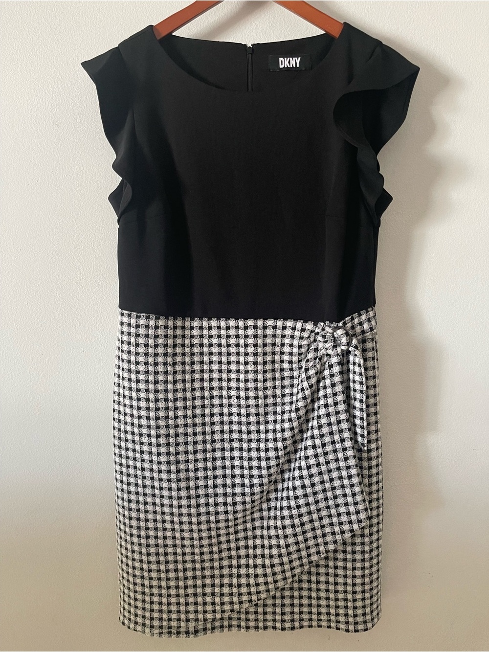 DKNY Black & White Gingham Sheath Dress Sz